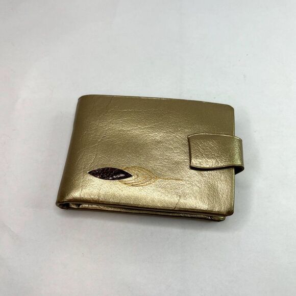 Princess Gardner Gem Vintage 60s Gold Leather Trifold Wallet Womens - Picture 2 of 12